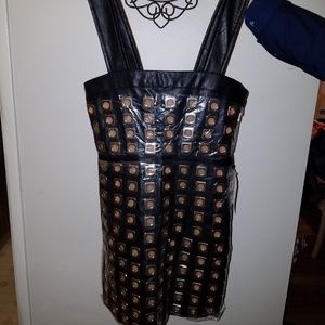 Faux Leather Studded Black Mini Dress